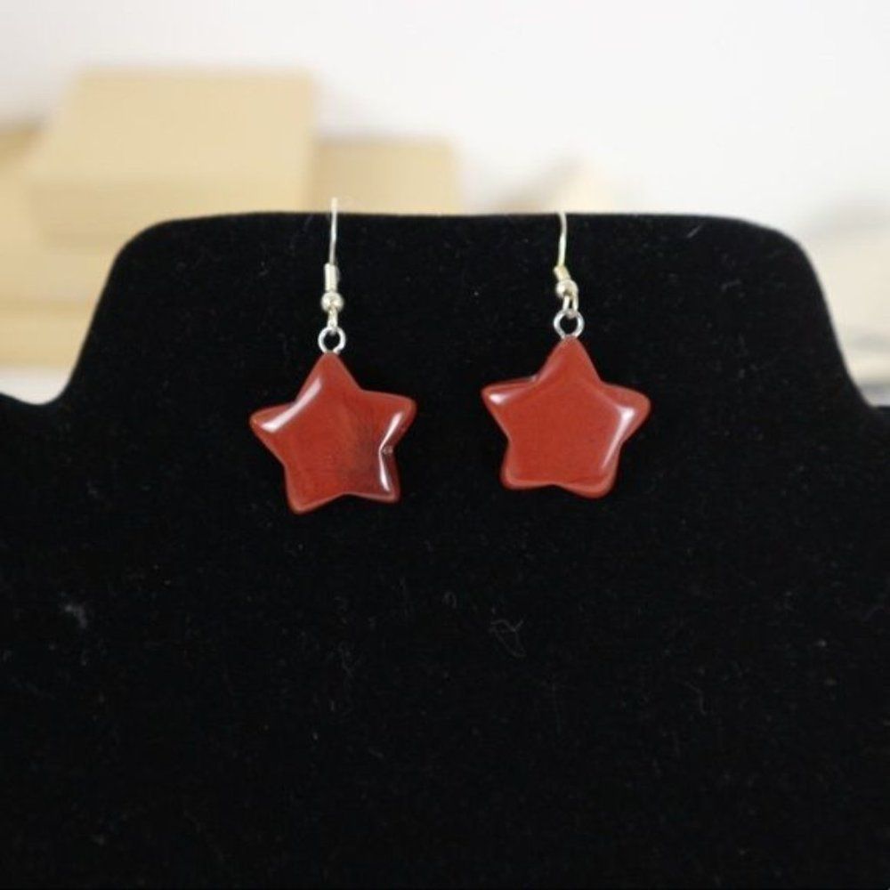 Healing Crystal Jewelry Red Jasper Star-Shaped Tumbled Stone Hook Earrings